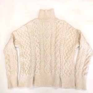 Small Zara Womens Chunky Fuzzy Beige Turtle Neck